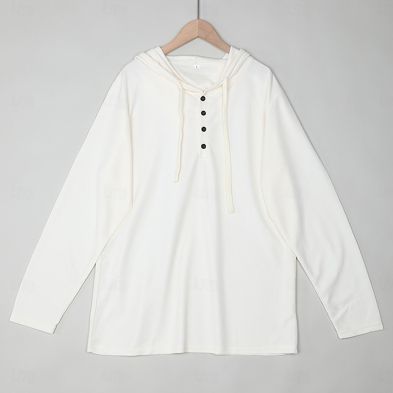 Men's Waffle Shirt T Shirt Tee Top Long Sleeve Shirt Long Sleeve Hoodie Hooded Fall Spring &  Fall Plain Fashion Designer Basic Hooded Vacation Street Casual White khaki Light Grey Top Tee for Men2