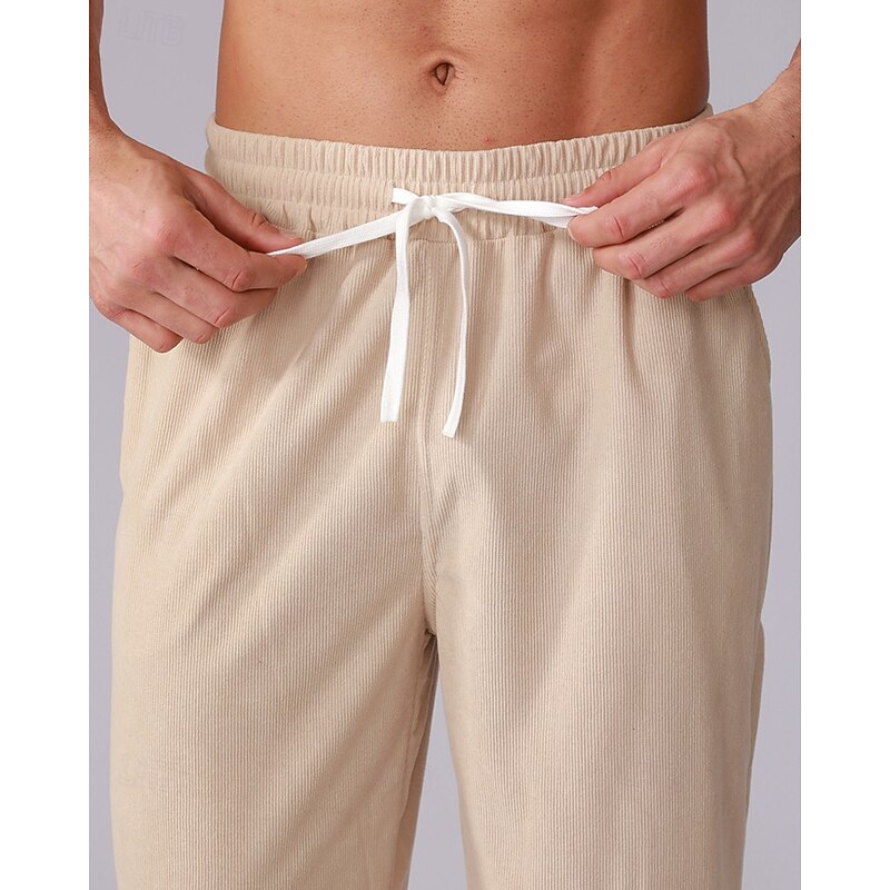 Men's Sweatpants Corduroy Pants Trousers Straight Leg Sweatpants Pocket Elastic Waist Drawstring Plain Comfort Sports Outdoor Daily Fashion Casual Black Brown Micro-elastic4