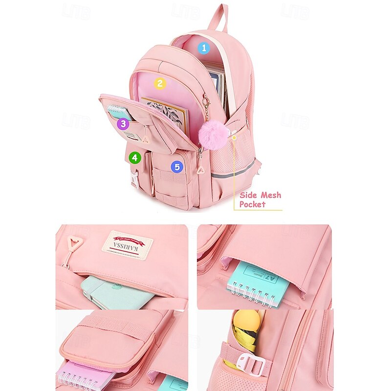 Kid's Boys' Girls' Backpack School Bag Bookbag School Backpack Bookbag School Daily Solid Color Oxford Cloth Nylon Large Capacity Waterproof Lightweight Pendant Zipper Light Pink Black Pink4