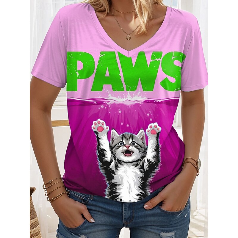 Women's T Shirt Graphic Animal Letter Vintage Stylish Classic Short Sleeve V Neck Regular Tops Daily Weekend Print Pink Blue Purple Green Summer Spring3