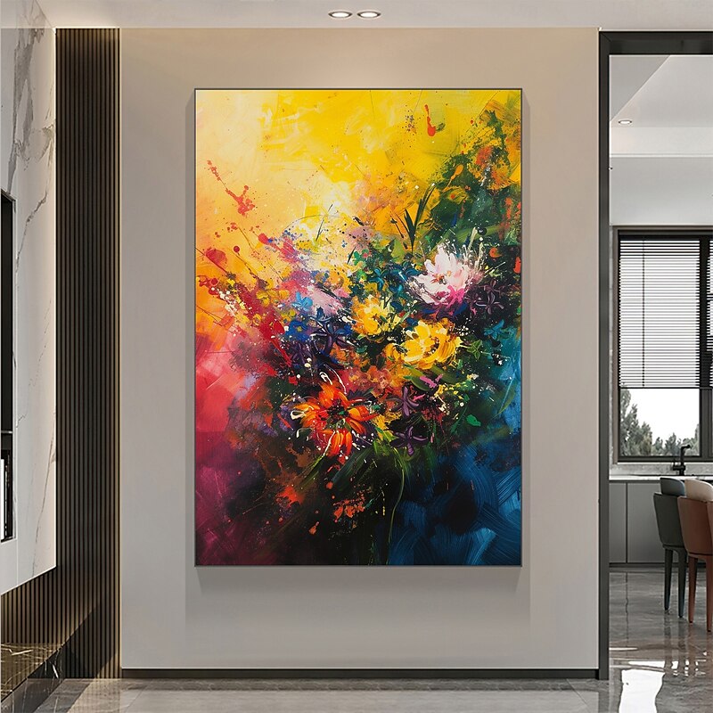 Handmade Oil Painting Canvas Wall Art Decoration Abstract Colorful Flower Painting Floral Painting for Home Decor Rolled Frameless Unstretched Painting3