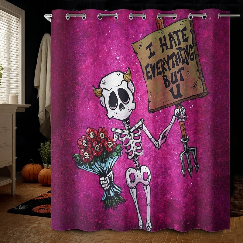 I Hate Everything But U and I Love You And Tacos by David Lozeau Halloween ShowerCurtain with Hooks Polyester Washable Waterproof Pattern Bathroom Bathtub Decor