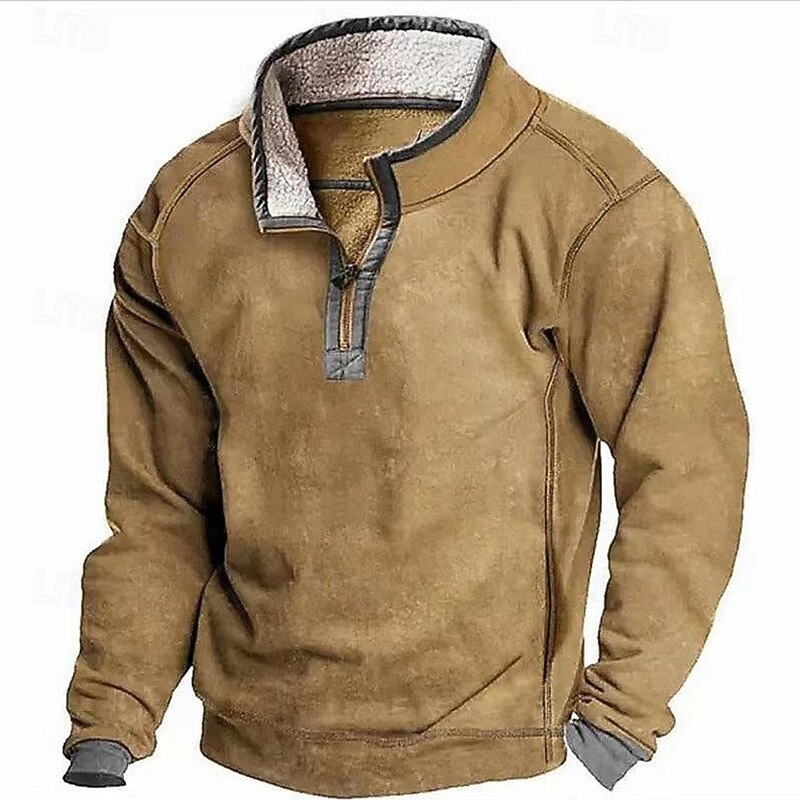 Men's Sweatshirt Fleece Hoodie Quarter Zip Sweatshirt Black Blue Green Khaki Gray Standing Collar Plain Zip Up Sports & Outdoor Casual Daily Streetwear Cool Sportswear Fall & Winter Clothing Apparel