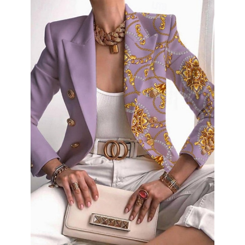 Women's Blazer Comfortable Breathable Pocket Buttons Print Fashion Casual Butterfly Office Street Casual Daily Wear Double Breasted Regular Turndown Regular Fit Long Sleeve Outerwear Black White Blue4