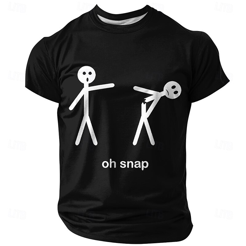 Mens T-Shirt Funny Oh Snap Stick Figure Graphic Short Sleeve Pun Humor