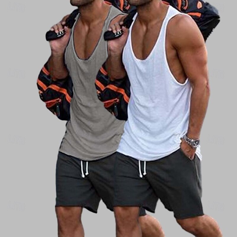 2 Piece  Men's Tank Top Vest Top Undershirt Sleeveless Shirt Sleeveless Crew Neck Scoop Neck Summer Solid Color Plain Fashion Sporty Casual4