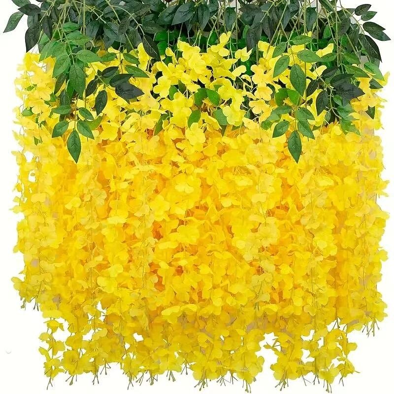 36pcs Artificial Wisteria Flower Garland, Yellow Hanging Faux Vines for Wedding Arch, Party Backdrop, Home Garden Outdoor Wall Decor, Indoor Outdoor Use, No Maintenance, Thanksgiving Christmas Decoration2