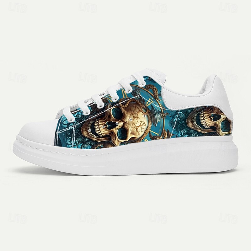 Men's White Sneakers with Skull and Spider Web Pattern for Gothic Fashion, Rock Concerts and Streetwear Looks4