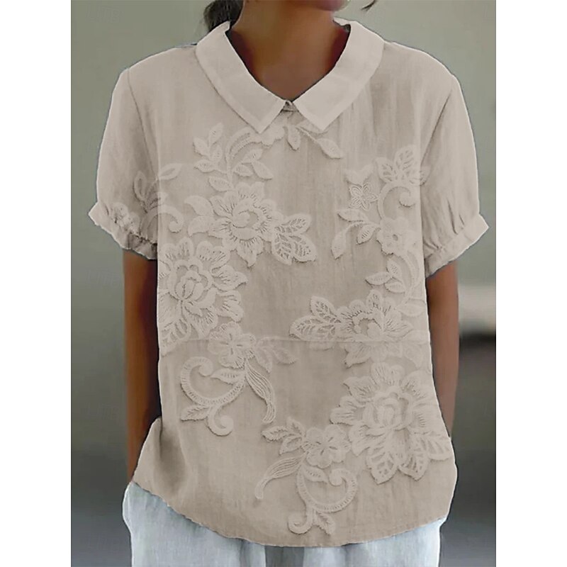 Women's Shirt Floral Daily Casual Short Sleeve Shirt Collar Regular Tops Daily Holiday Buttons Print White Pink Blue Green Khaki Summer Spring3