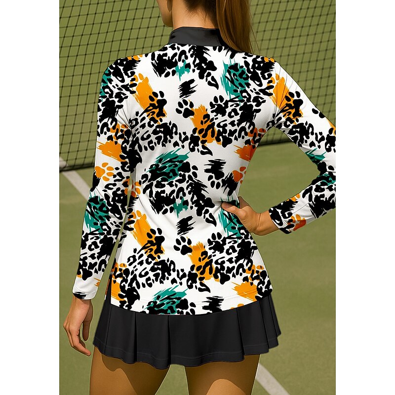 Women's Animal Leopard Sport Shirt Golf Polo Shirt Tennis Shirt Tennis Top Long Sleeve Zipper Floral UPF50+ UV Resistant High Elasticity Moisture Wicking Breathable Tennis Golf Pickleball Stand2