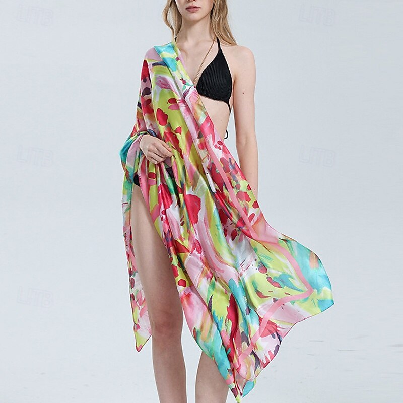 Women's Rectangle Scarf Outdoor Street Holiday Yellow Blue Pink Scarf Print2