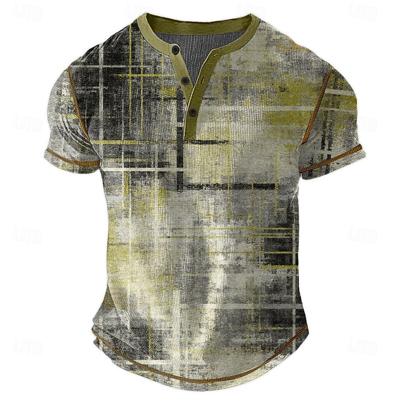 Men's Graphic Abstract Henley Shirt Waffle T Shirt Short Sleeve Daily Retro Vintage Classic Sports Outdoor Casual Holiday Spring & Summer All Seasons Green Blue khaki Dark Grey Henley Henley T-Shirt