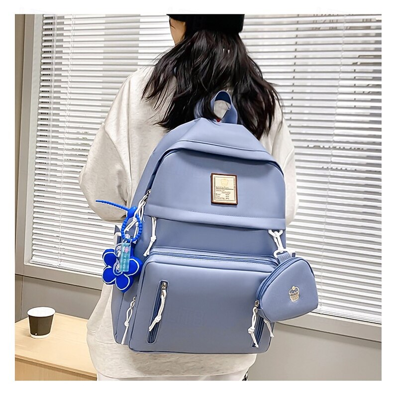 Girls 5-in-1 Solid Color Backpack Set – Stylish Blue School Bag with Tote, Crossbody, Pencil Case and Clutch for Teen Students and Campus Use2