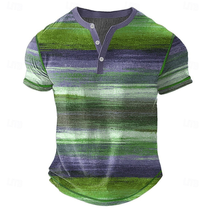 Men's Abstract Horizontal Stripes Henley Shirt Waffle T Shirt Short Sleeve Daily Retro Vintage Classic Sports Outdoor Casual Holiday Spring & Summer All Seasons Brown Dark Blue Green Purple Henley4
