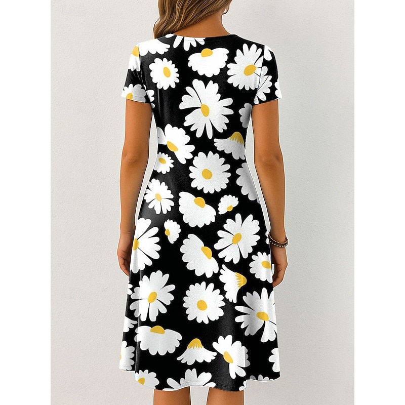 Women's Midi Dress Casual Dress T Shirt Dress Tee Dress Sundress A Line Dress Vacation Casual Boho Beach Regular Fit Floral Graphic Short Sleeve V Neck Black Pink Red Blue Summer Spring2