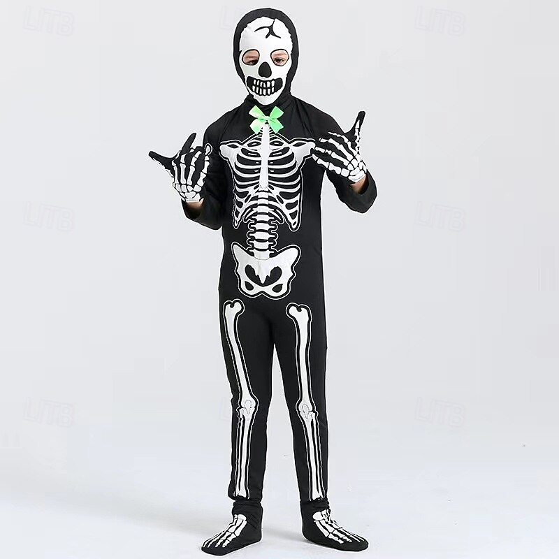 Skull Skeleton Halloween Costume Jumpsuit Bodysuits Glow in the Dark Horror Scary Costume Kid's Boys' Girls' Halloween Carnival Performance Party Easy Halloween Costumes Dress Up4