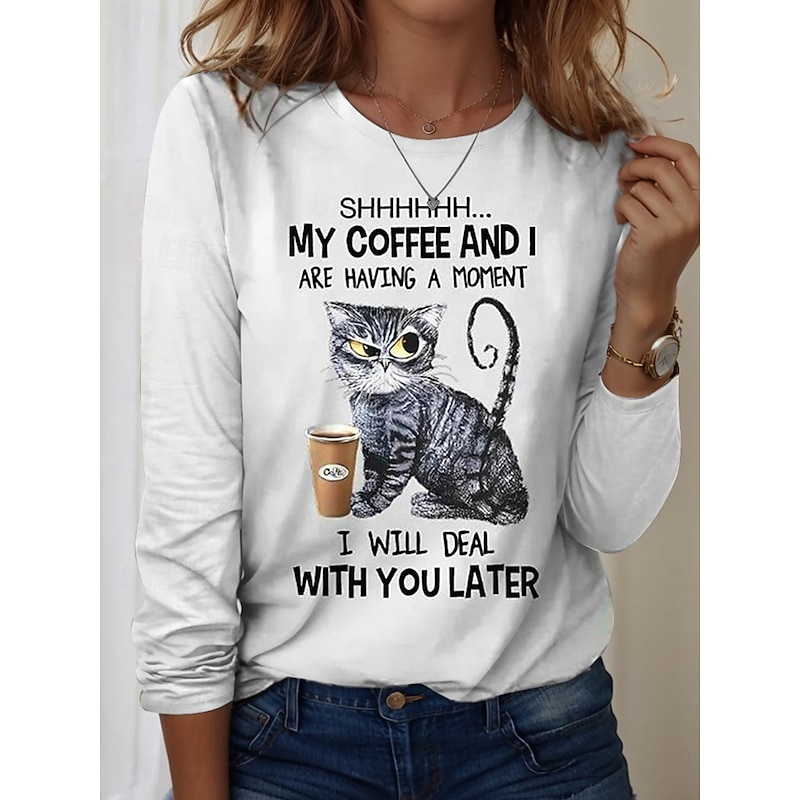 Women's T shirt Crew Neck Long Sleeve Tunic Graphic Animal Vintage Casual  Regular Tops Daily Print White Purple Gray Spring Fall3