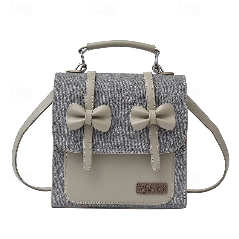 Cute Bowknot Crossbody Bag for Girls – Small Canvas and PU Satchel Purse for School, Weekend Outings, and Casual Wear3