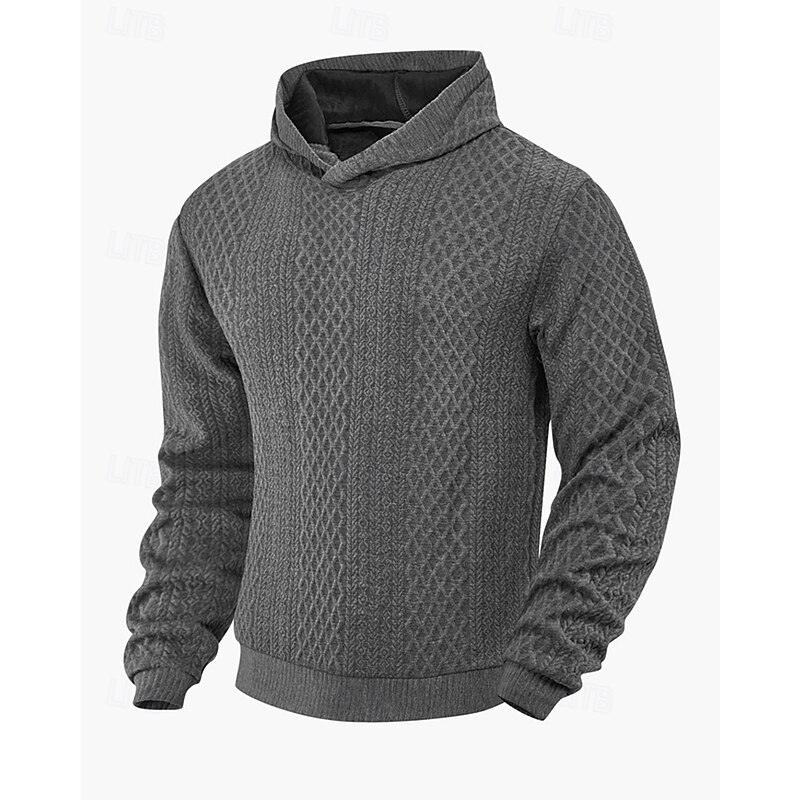 Men's Hoodie Black White Army Green Khaki Gray Hooded Plain Jacquard Ribbed Textured Knit-texture Sports & Outdoor Daily Holiday Polyester Streetwear Basic Casual Spring Fall Clothing Apparel Hoodies3