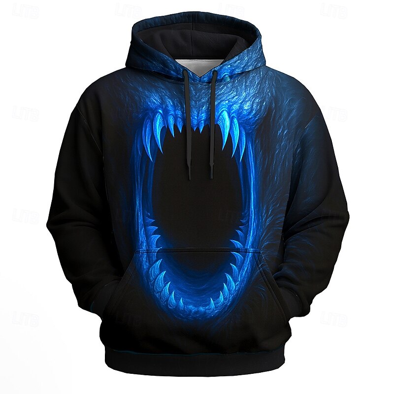 Halloween Men's 3D Mouth Hoodies Sweatshirt Punk Exaggerated Long Sleeve Crew Neck Club Streetwear Red Blue Drawstring Fall Winter Designer2