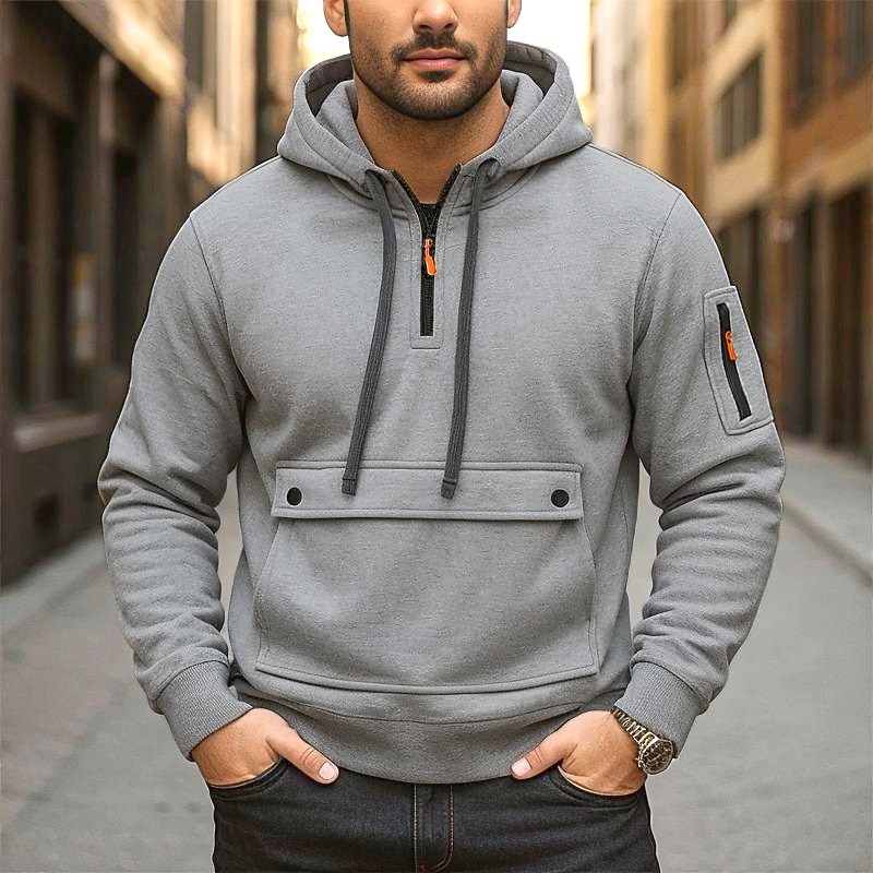 Men's Hoodie Quarter Zip Hoodie Fleece Hoodie Tactical Hoodie Black Navy Blue Khaki Light Grey Dark Gray Hooded Plain Pocket Sports & Outdoor Casual Daily Streetwear Cool Sportswear Spring &  Fall2