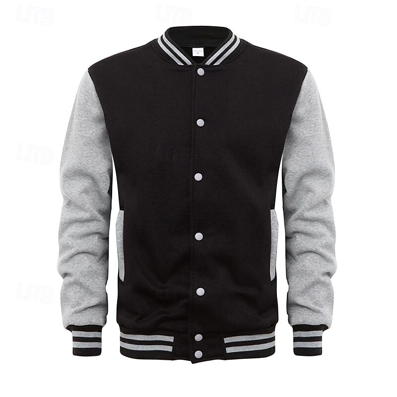 Men's Sweatshirt Button Up Hoodie Navy Blue Blue Light Grey Dark Gray Standing Collar Plain Patchwork Color Block Sports & Outdoor Casual Daily Streetwear Cool Sportswear Spring &  Fall Clothing2