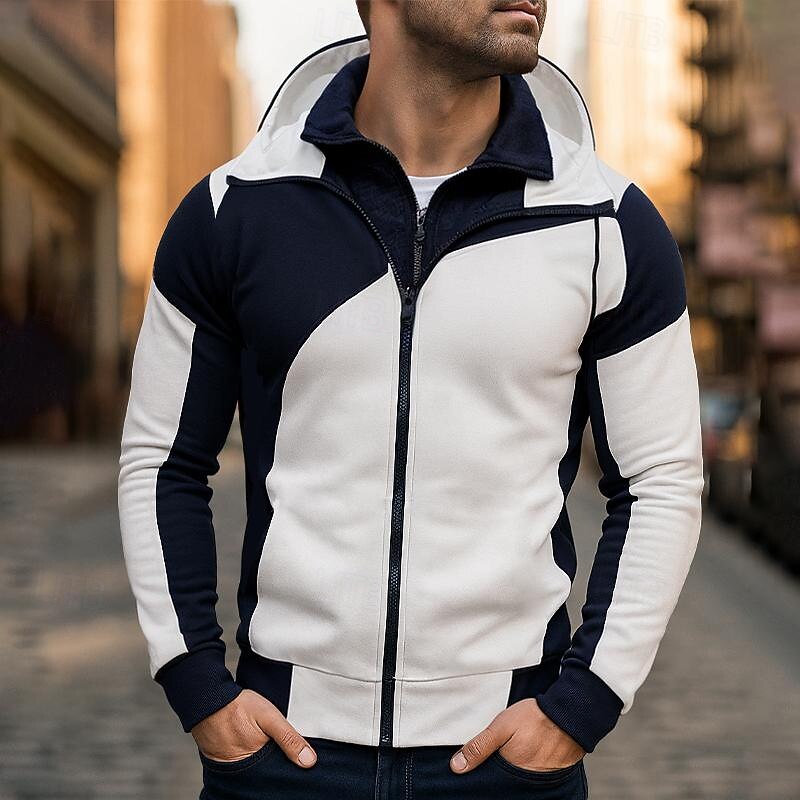 Men's Hoodie Full Zip Hoodie Fleece Hoodie White Red Blue Gray Hooded Plain Patchwork Sports & Outdoor Casual Daily Streetwear Cool Sportswear Spring &  Fall All Seasons Clothing Apparel Hoodies