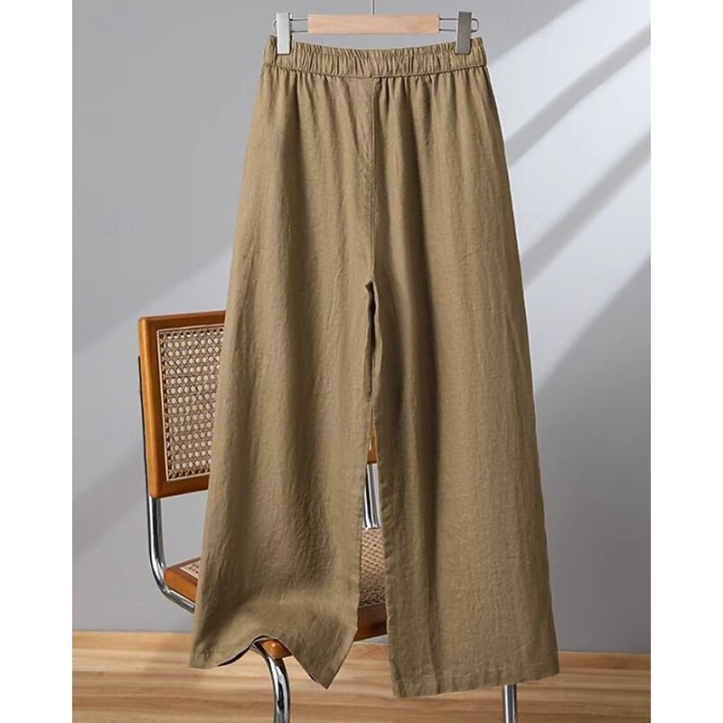 Women's Wide Leg Slacks Streetwear Casual Full Length Natural Plain Pocket Elastic Drawstring Design Comfortable Street Holiday Weekend Apricot Black White Khaki Fall Regular Fit2