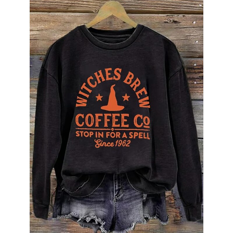 Halloween Women's Pullover Sweatshirt Witch Graphic Skull Fashion Casual Long Sleeve Crew Neck Round Neck Regular Tops Street Dailywear Casual Print Grass Green Black White Blue Orange Fall Winter4