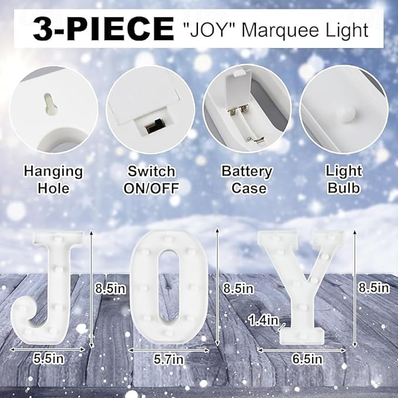 Christmas Decorations Indoor Home Decor - 3 LED 8.5 Inches Marquee Light Up Joy Letters Lights Sign Battery Operated Christmas Signs for Mantel Home Bar Party Bedroom Wall Fireplace Xmas Decor2