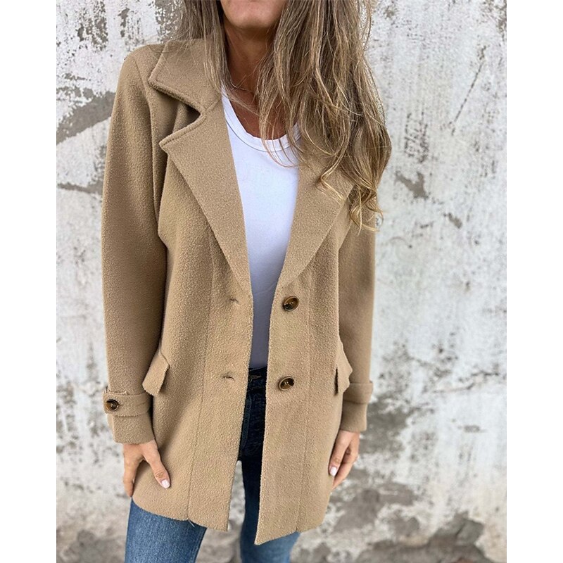 Women's Winter Jacket Coat Casual Jacket Warm Comfortable Pocket Buttons Fashion Modern Casual Plain Outdoor Street Going out Single Breasted Regular Peaked Lapel Regular Fit Long Sleeve Outerwear