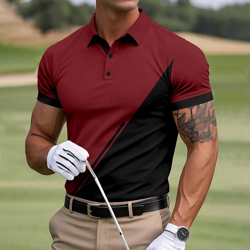 Men's Color Block Golf Polo Sports Polo Shirts Short Sleeve Polo Shirts Collared Shirts Sportswear Casual Outdoor Athleisure Buttons Summer Yellow Red Blue4