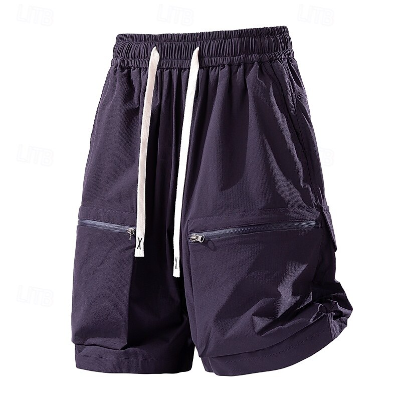 Men's Cargo Shorts Shorts Baggy Shorts Pocket Elastic Waist Drawstring Fig Leaf Soft Sports Knee Length Sports Outdoor Daily Going out Classic Workout Slim ArmyGreen Black 1#
