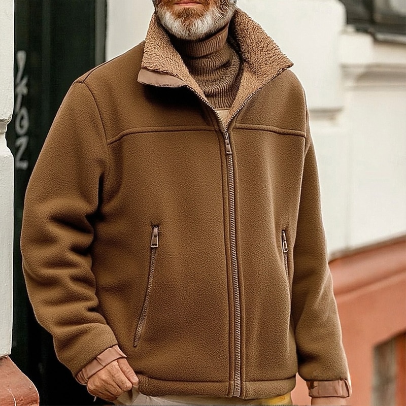 Men's Zip Up Hoodie Zip Sweatshirt Fleece Sweatshirt Fleece Jacket Full Zip Sweatshirt Black Blue Brown Green Standing Collar Plain Zipper Pocket Sports & Outdoor Casual Daily Polyester Streetwear