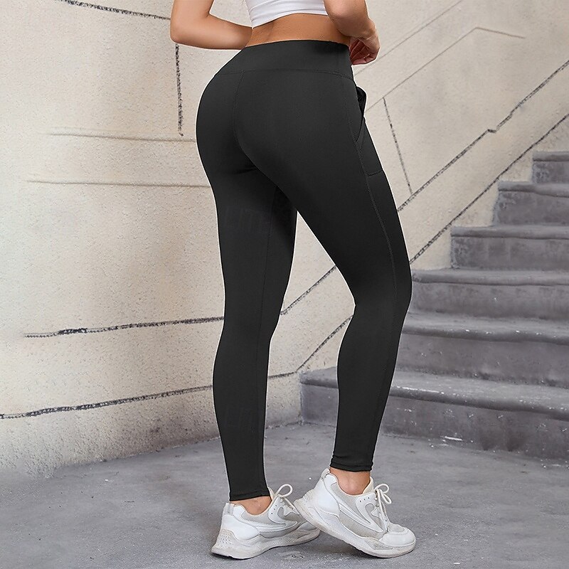 Women's Capri Leggings Yoga Leggings Drawstring Pocket Tummy Control High Waist Gym Dance Athletic Bottoms Solid Color Black Gray Fall Sports Activewear Tight Fit3