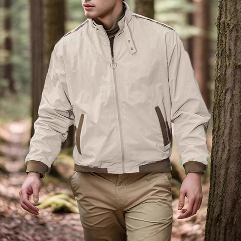 Men's Lightweight Jacket Cargo Jacket Casual Jacket Vacation Daily Pocket Spring Fall Color Block Fashion Classic Stand Collar Regular Black Navy Blue Khaki Jacket3