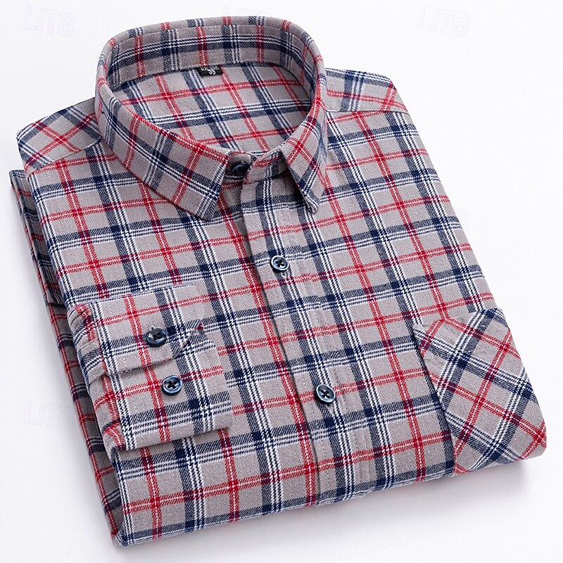 Men's Shirt Flannel Shirt Plaid Shirt Button Up Shirt Overshirt Plaid / Striped / Chevron / Round Daily Wear Corporate Clothing Light Pink Navy blue+white Dark Red Red Long Sleeve Shirt Collar All4