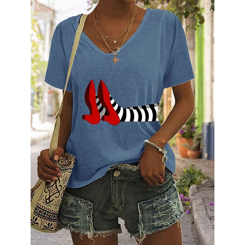 Halloween Women's T shirt Witch Graphic Vintage Stylish Classic Short Sleeve V Neck Regular Tops Daily Print Black White Blue Green Summer Spring4