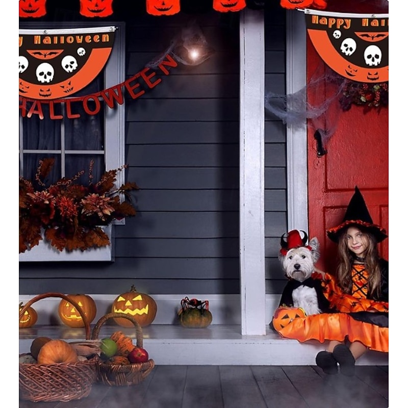 Halloween Fan Flag Bunting Outdoor Flag for Outdoor Halloween Yard Fence Hanging Spooky Pumpkin Banner Flag Table Decor Fall Room Decor Aesthetic Halloween Birthday Party Decor4