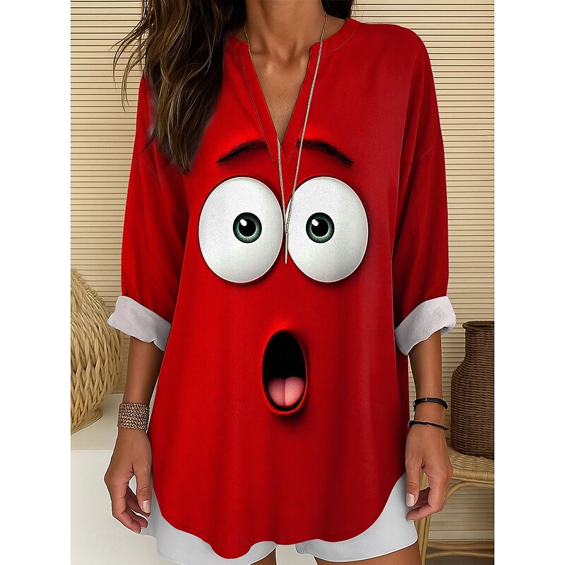 Women's Blouse Tunic V Neck Long Sleeve Boho Casual Tops Graphic Abstract Vintage Tropical Regular Tops Daily Wear Print Red Blue Purple2