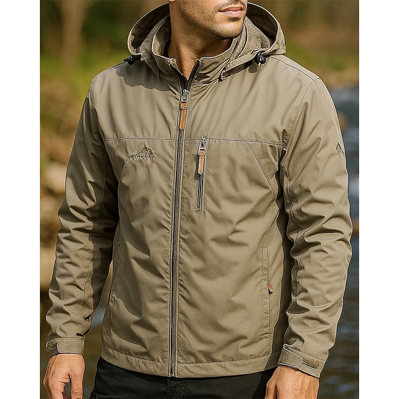 Men's Windbreaker Softshell Jacket Hiking Jacket Outdoor Waterproof Windproof Quick Dry Lightweight Hiking Outfits Hiking Clothes Spring Autumn / Fall Jacket Tennis Golf Running Solid Color Khaki3