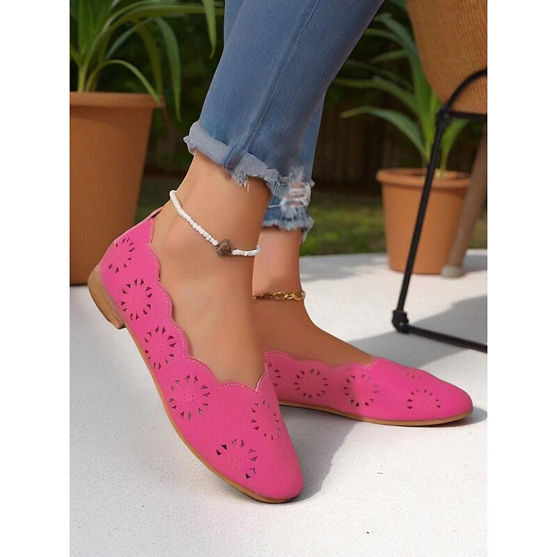 Women's Rose Pink Cutout Faux Leather Flats – Casual Shoes for Garden Parties and Everyday Comfort4