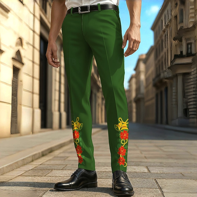 Men's Floral Print Flowers Dress Pants Trousers Casual Pants Mid Waist Casual Formal Vacation Party Spring Fall 3D Print White Green4