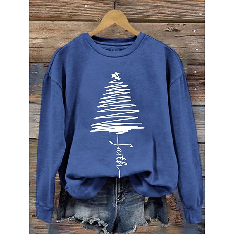 Women's Sweatshirts Graphic Christmas Tree Letter Casual Long Sleeve Crew Neck Regular Tops Street Dailywear Casual Print Black Pink Red Blue Green Fall Winter3