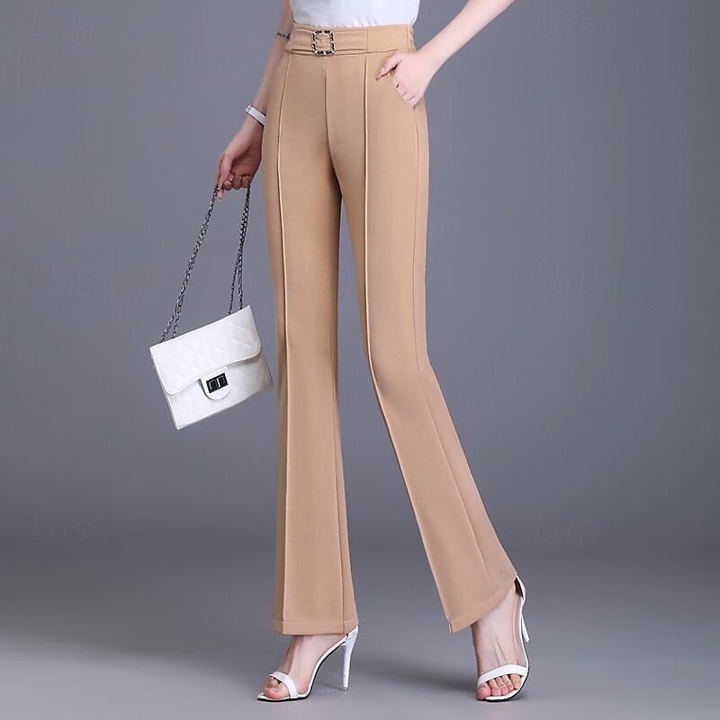 Women's Dress Pants Wide Leg Pants Trousers Fashion Streetwear Full Length High Waist Plain Elastic Waist Breathability Comfortable Micro-elastic Business Daily Wear Black White Khaki Apricot Spring2