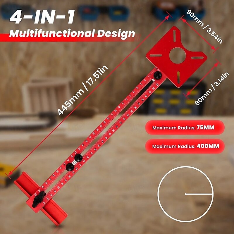4 in 1 Router Milling Groove Bracket Aluminum Woodworking Edge Trimming Round Hole Locator with Support Fence Precision Positioning Tool for Carpentry and DIY Projects
