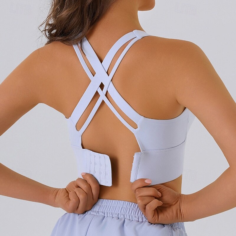 Women's Sports Bra Underwear High Supports Breathable Wireless Padded Solid / Plain Color Sport Activewear Black Blue Gym Fitness Yoga4