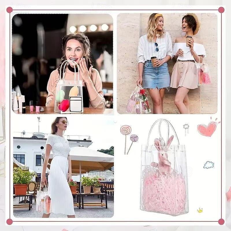 30pcs Clear PVC Gift Bags with Handles, Reusable Transparent Plastic Tote Bags for Party Favors, Weddings, Candy, Birthday, Holiday, Shopping and Gift Packaging4