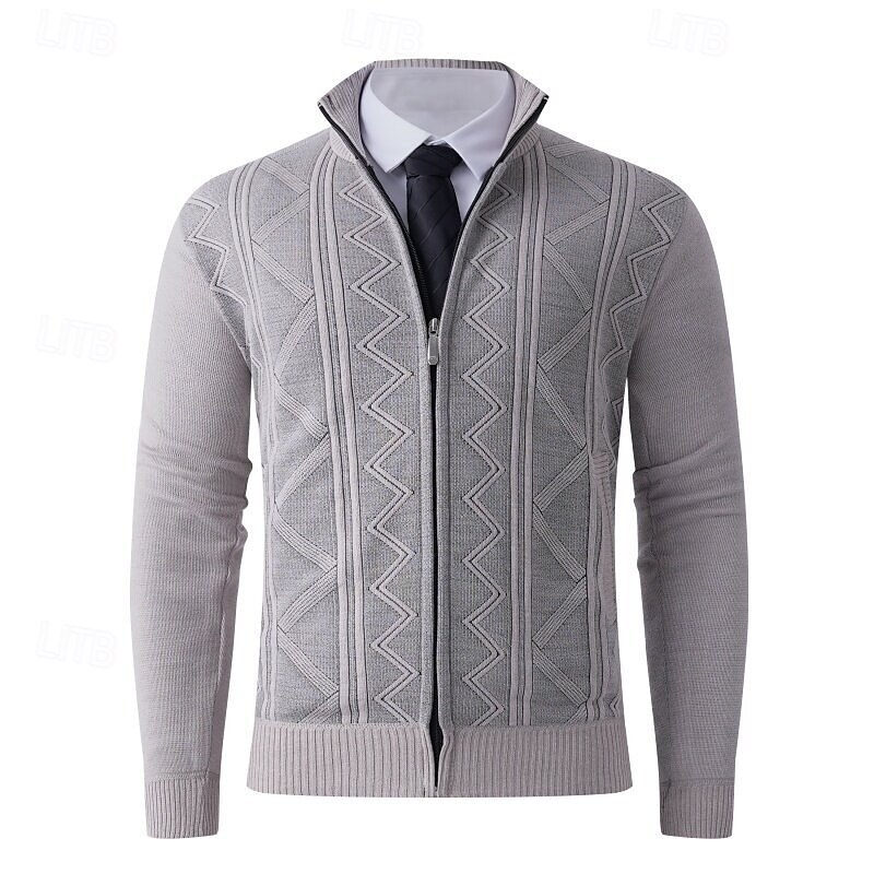 Men's Cardigan Sweater Cropped  Sweater Zip Sweater Knit Sweater Ribbed Knit Regular Tops Fleece Plain Stand Collar Fashion Classic Vacation Daily Wear Clothing Apparel Fall Winter Wine Red Navy Blue