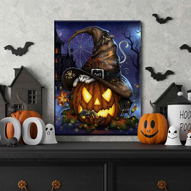 Halloween LED Canvas Wall Art A Spooktacular Night by Sarah Richter LED Lighted Up Wall Decor 2AA Battery Operated Lighted Canvas Print LED Light Kitchen Bedroom or Home Decor Waterfall3